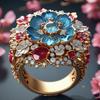 Vintage Inkrustowany Biały Cyklonowy Kwiat Emaliowany Pierścionek Damski Wspaniały Dwukolorowy Ręcznie Rzeźbiony Codzienny Noszenie Biżuteria Imprezowa Prezent Rocznicowy