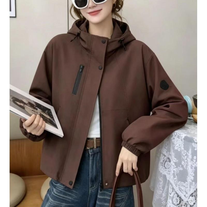 Womens Short Hooded Windbreaker Jacket Casual Loose Fit Oversized Coat