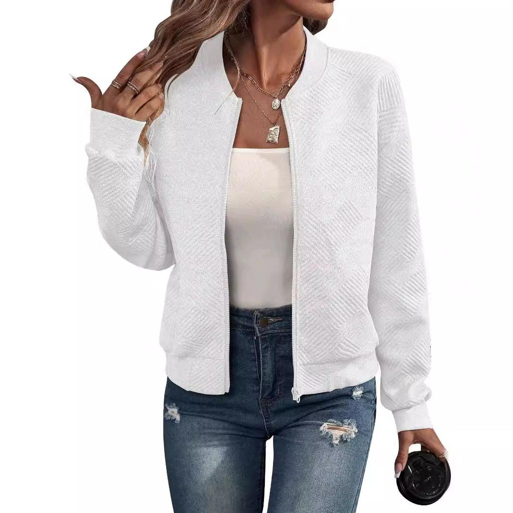 Autumn and Winter Solid Color Zipper Jacket, Baseball Collar, Casual Jacket for Women