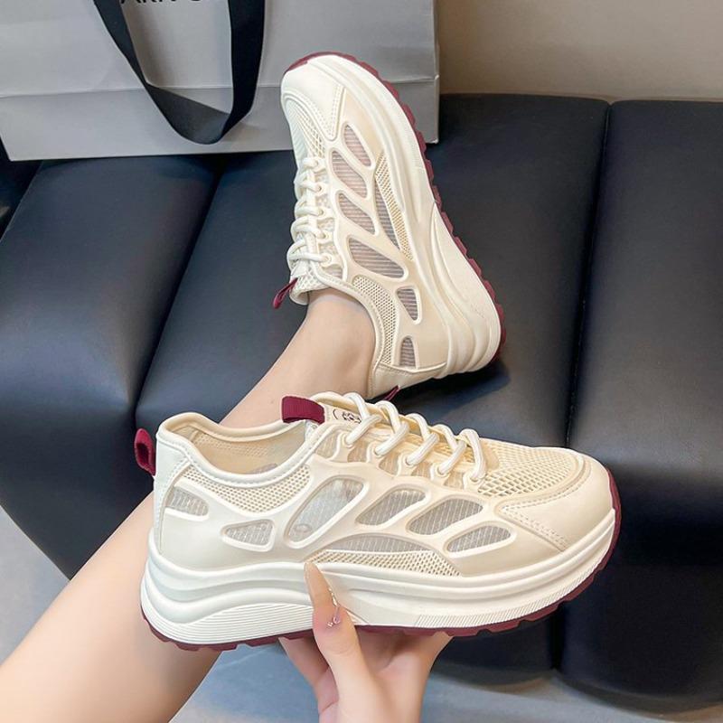 Summer Hollow Women's Casual Sneakers Breathable Height-increasing Platform Shoes Soft Sole Shock-absorbing Running Shoes 2025