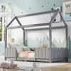 Huisbed 90x200 cm - veelzijdig houten kinderbed voor jongens & meisjes - met valbeveiliging en lattenbodem – grijs (zonder matras)