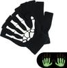 Punk Gloves Halloween Gloves Cosplay Y2k Skeleton Skull Half Finger Gloves Glow in The Dark Stretch Knitted Winter Mittens Adult