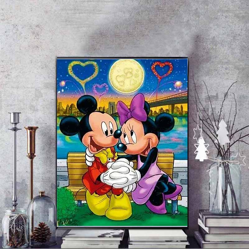 Disney Diamond Painting Mickey Minnie Romantic Date Theme Illustration DIY 5D Cartoon Mosaic Cross Stitch Gift Room Decoration