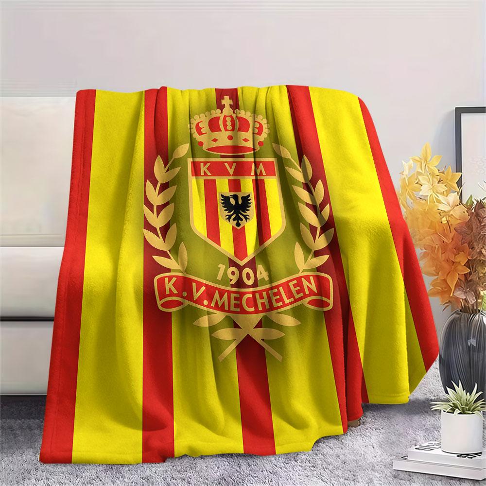 Coperta in Flanella Stampata KV Mechelen, morbida coperta per camera da letto e divano, lavabile, merchandising per tifosi di calcio, ottimo regalo.