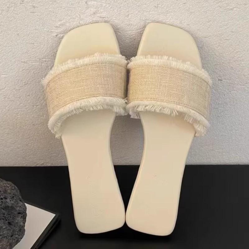 Fashion 2025 Summer Korean Retro Woven Flat Sandals Open-Toe Single Strap Slides Casual Slip-On Outdoor Shoes for Beach Daily Wear Women