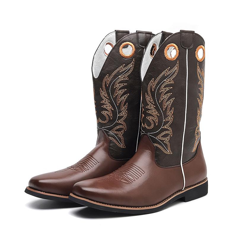 Men s Large Size Western Cowboy Leather Boots - Trendy High-top, Retro British Riding Style 43 коричневый