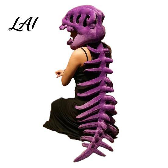 Halloween Party Decor Dinosaur Skeleton Costume 3D Spinosaurus Skull Masque Headpiece And Spine Decoration Plush Hood Costume for Halloween,