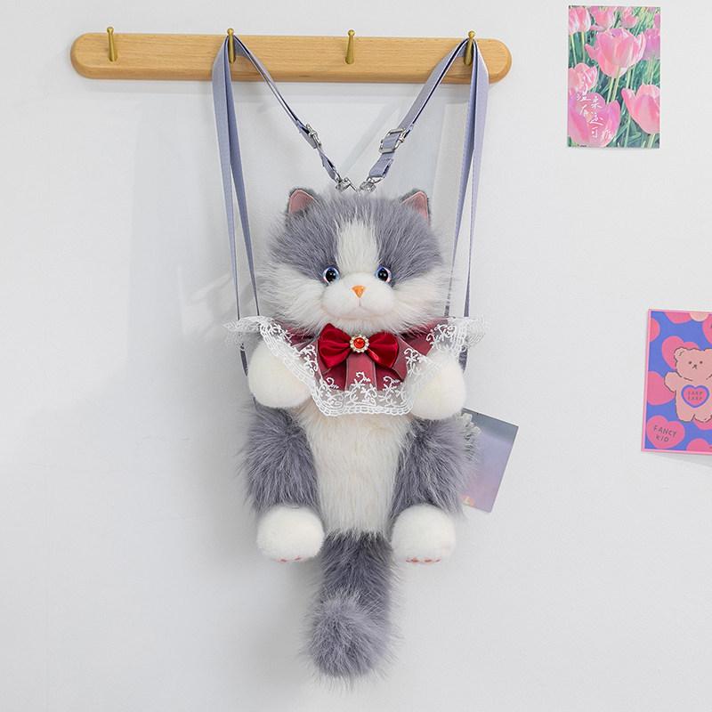1Pcs Women Bow Cat Plush Bags Cute Realistic Ragdoll Backpacks Small Capacity Daypacks Lolita Personalized Gifts For Girls