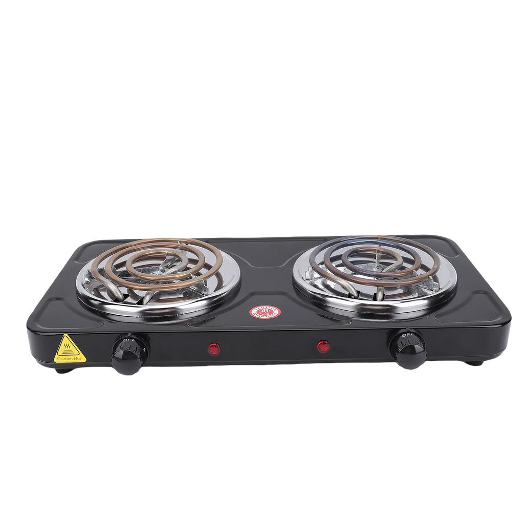Countertop Double Burner 2000W Black Multifunctional Overheat Prevention Electric Hot Plate for Home Kitchen