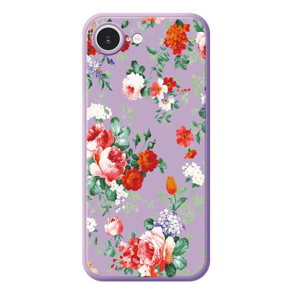 

For iPhone 16e Case Colorful Flowers Pattern Printing Straight Edge TPU Phone Back Cover Purple