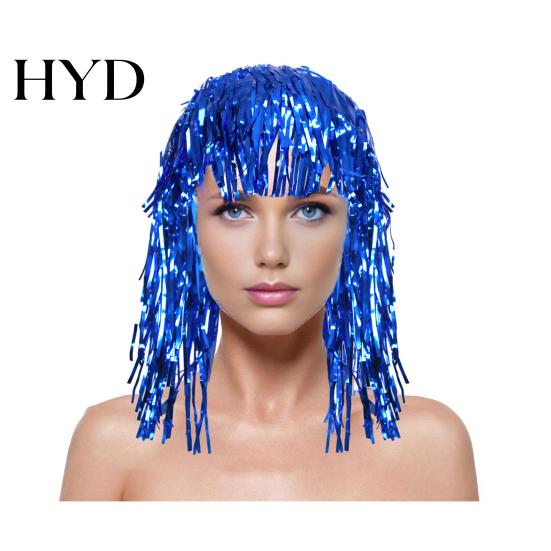 PET Glossy Ribbon Wig Colorful Foil Tinsel Wigs Metallic Fancy Party Shiny Cosplay Costume Photo Booth Prop for Adults Women Reflective Hair
