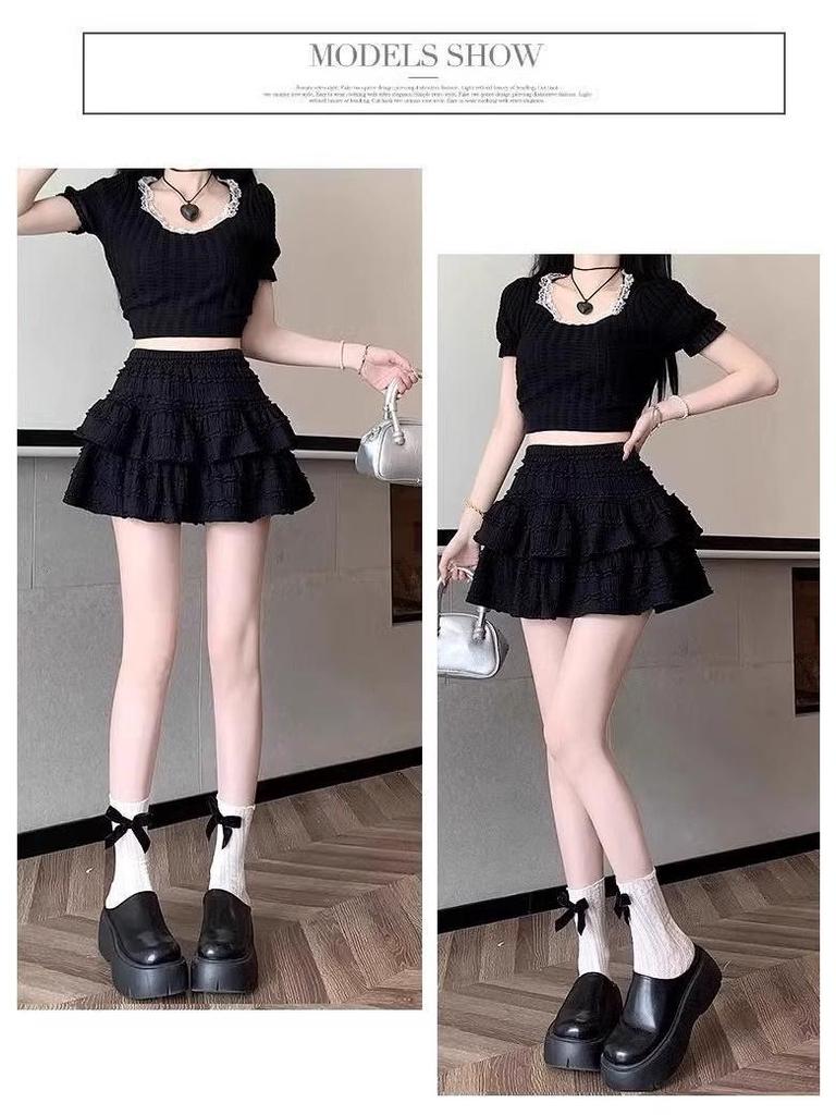Elastic Waist Ballet Lace Puffy Skirt - 2025 Summer Short Half-Body Skirt for Girls, Anti-Exposure Design
