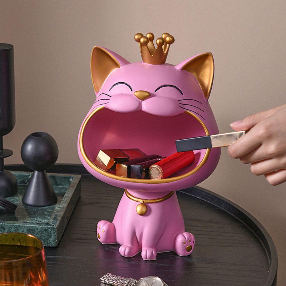 Dekorace stolku podnosu Úložné ozdoby Držák na klíče Kočičí socha Úložný prostor na šperky Soška kočky pro štěstí