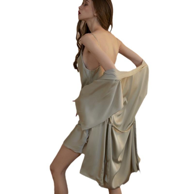 Swinging collar suspender nightdress women's summer ice silk year new sexy with chest pad pajamas pajamas loungewear set