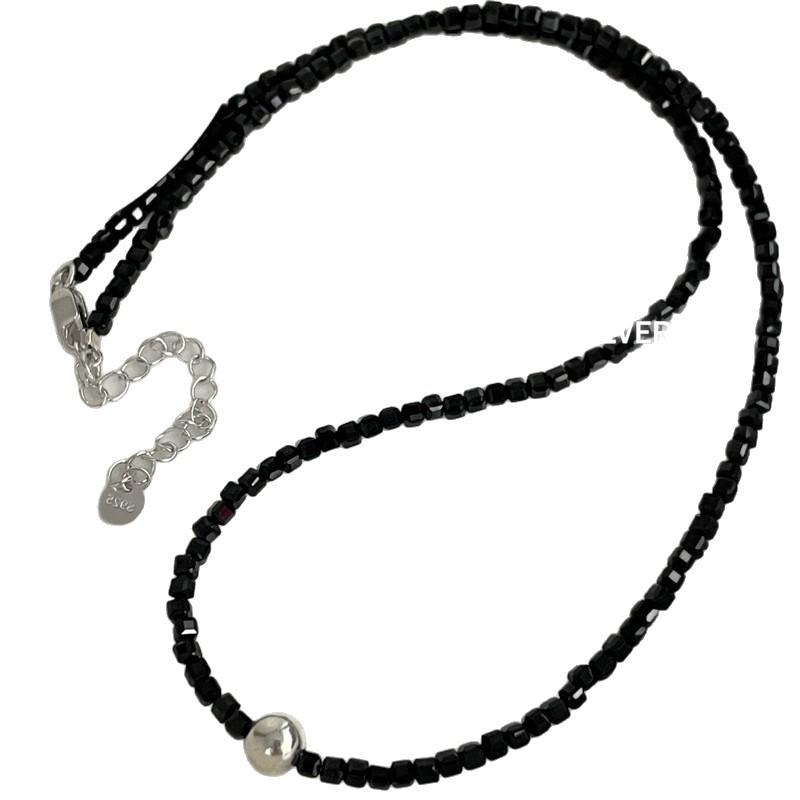 S925 Sterling Silver Black Agate Necklace & Bracelet Set for Women - Luxury Natural Stone Jewelry