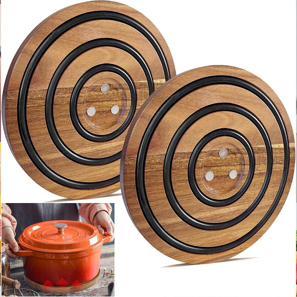 Circular Wooden Sand Pot Mat With Heat-resistant Silicone Ring Wooden Tabletop Insulation Mat