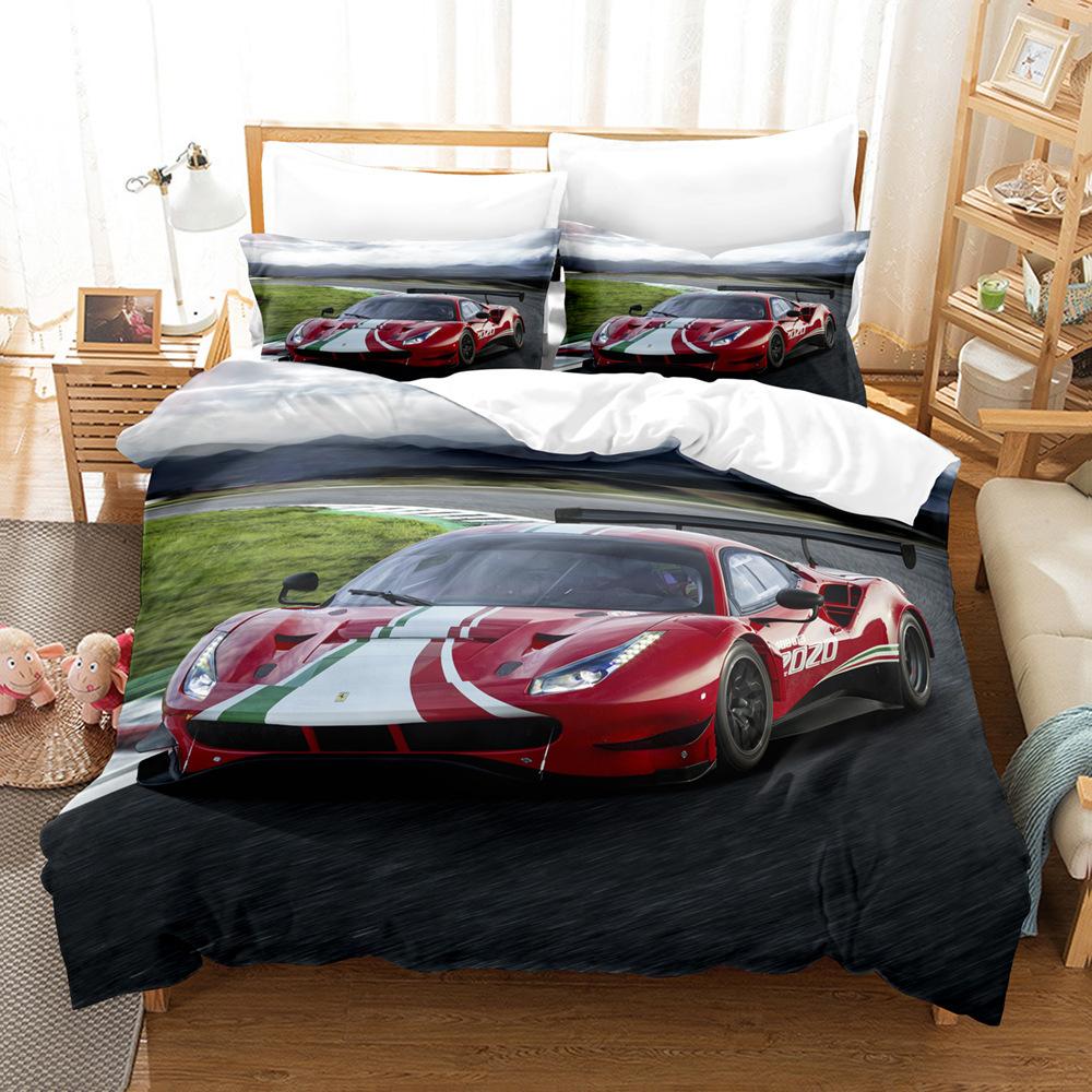 Bed Three-Piece Set Cool Sports Car Racing Series Polished Cloth Home Textile Quilt Cover Pillowcase Bed Sheet Bedding