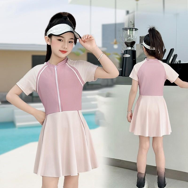 Childrens Onepiece Swimsuit Girls Conservative Bathing Suit With High Elasticity For Water Sports