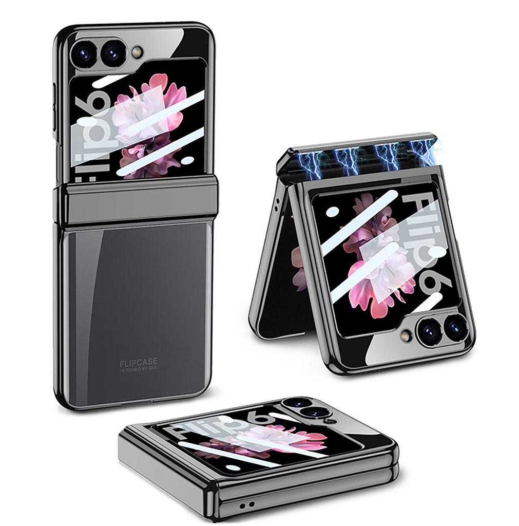 Samsung Z Flip6 Full Wrap Transparent Electroplated Magnetic Hinge Case