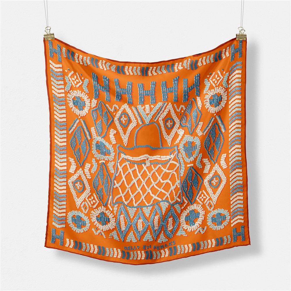 

Twill Silk Scarf Woman Bag Geometric Print Square Scarves Wraps Bandana Small Hijab Foulards Lady Tie Headband Neckerchief 53CM 53CM x 53CM