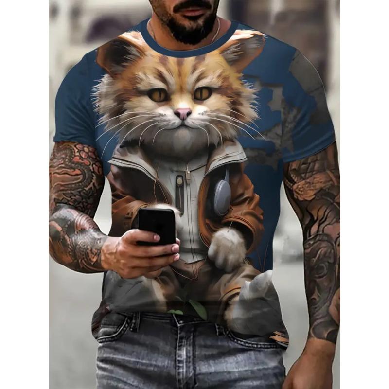 

Новая мужская футболка с принтом 3D Cat Full Print, повседневная модная забавная футболка с коротким рукавом, унисекс, летняя футболка свободного покроя в уличном стиле 6XL