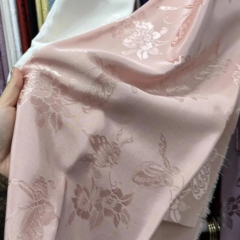 

Wide 150cm Jacquard Butterfly Pattern Satin Fabric Smooth for Cheongsam Hanfu Sewing Plain Chinese Style Rayon Cloth 100x150cm