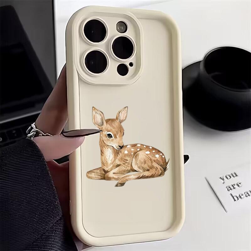 Cute Deer Pattern Silicone Soft Phone Case For iPhone 17 16 15 Pro Max 14 13 12 11 Pro 17 Air 16E XS X XR 7 8 15 Plus Cover