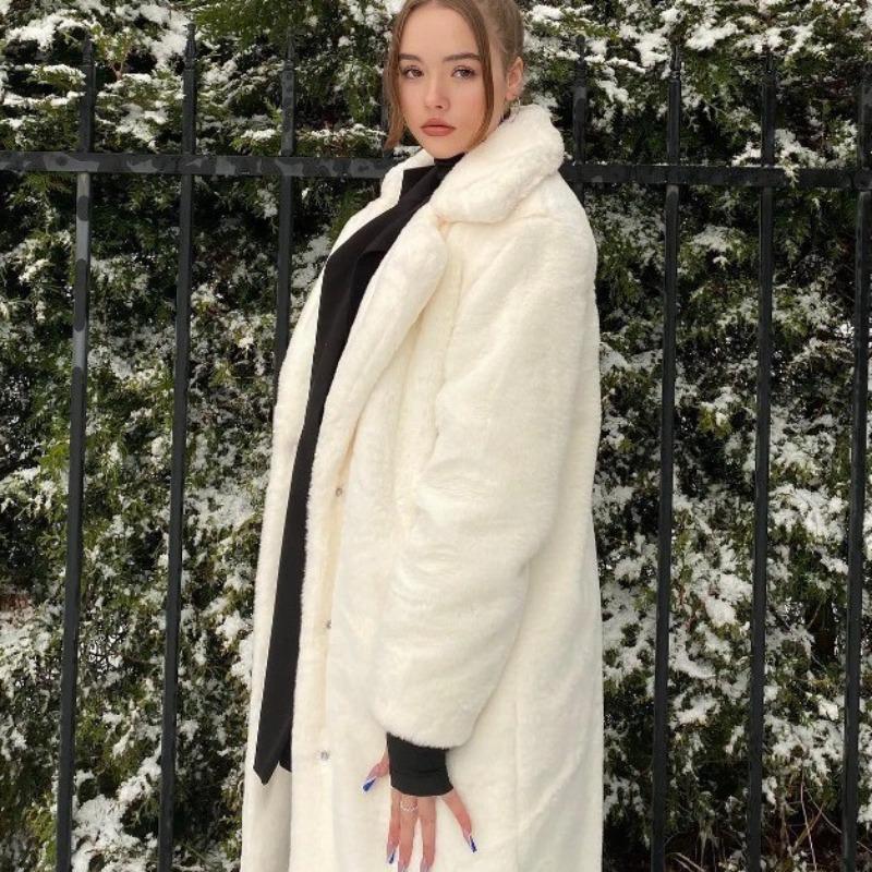 Neuer Wintermantel aus Kaninchenfellimitat für Damen, verlängerter Gürtel, Jacke aus Fellimitat, verdickte warme Plüschjacke