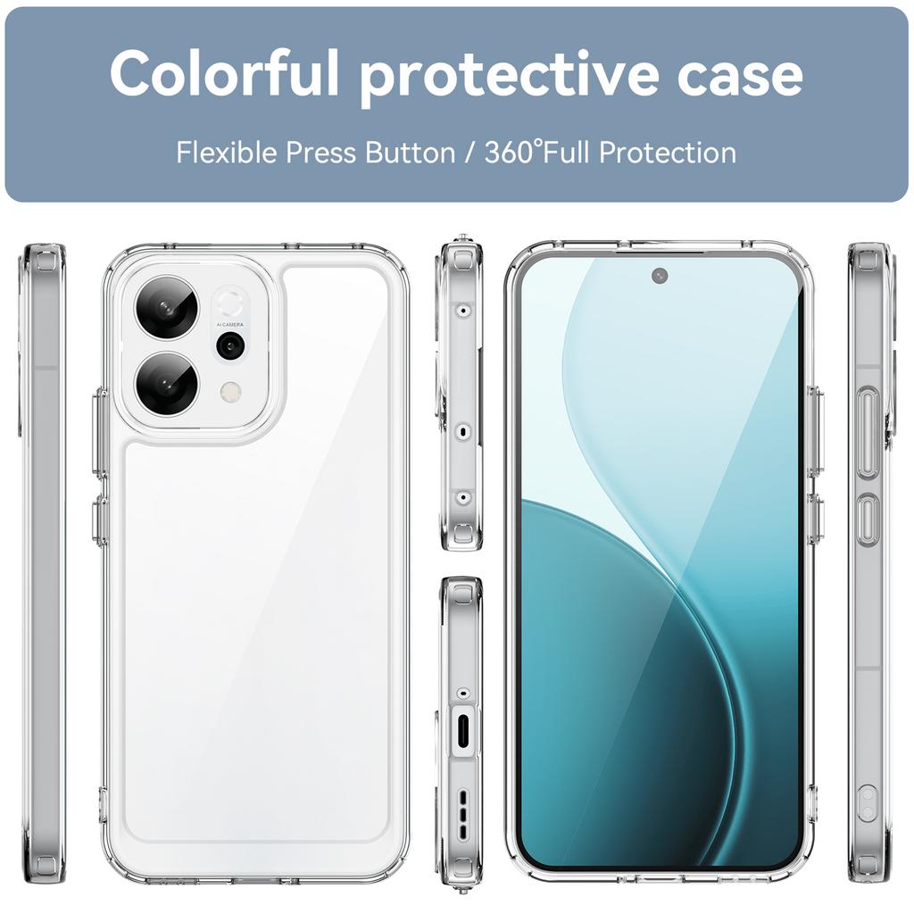 For Oppo Reno14 5G (Global) Case WANLONFENG MF Series TPU Acrylic Clear Phone Cover with Tempered Glass Film
