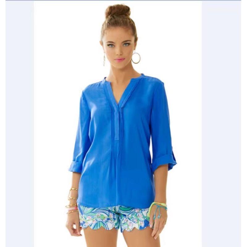 Pure Original Lilly P Shirt Women's Sexy V-neck Loose Exquisite Thin Top Dual-Use Sleeve Plaid Work Clothing