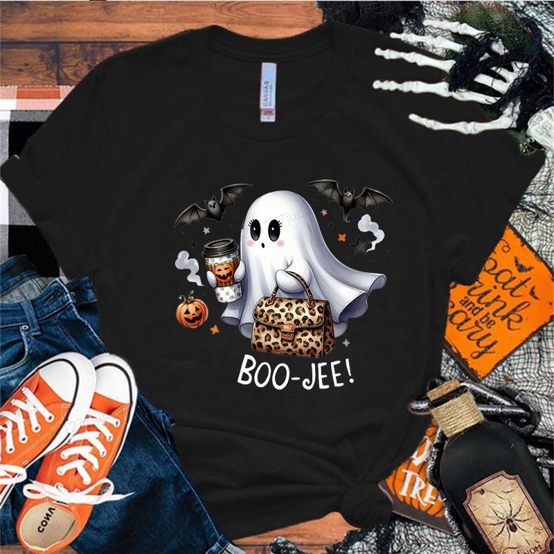 Women Cute Boo Halloween Graphic Print T-shirt for Women Girl Short Sleeve Crew Neck Casual Top for Summer Women's Tee Clothing