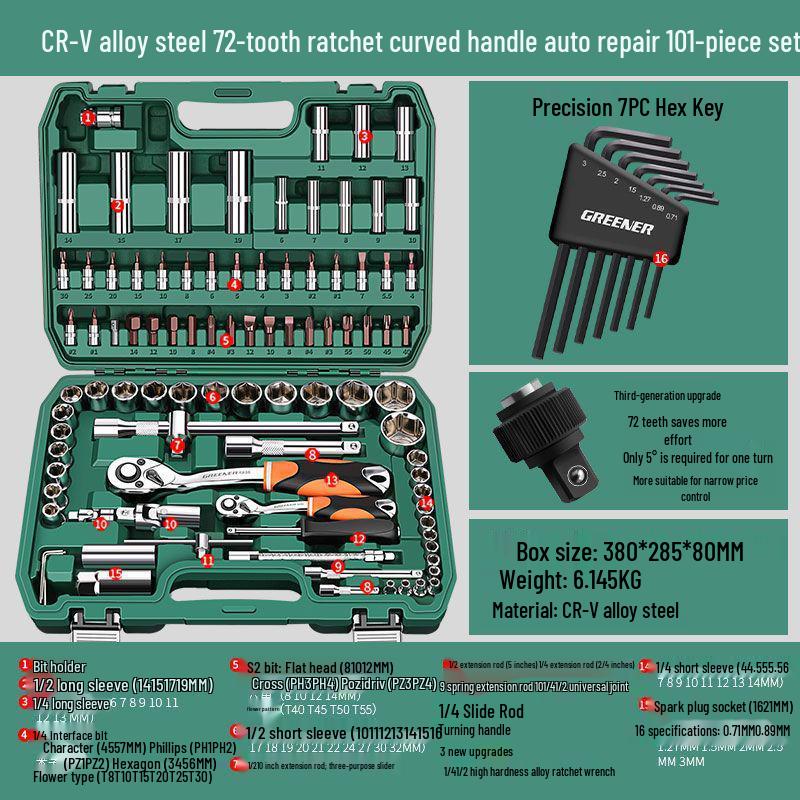 Multifunctional Automotive Ratchet Socket Wrench Tool Set