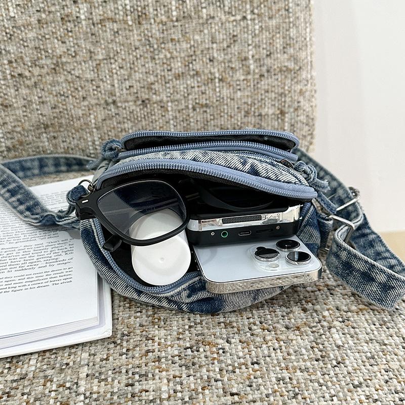Borsa Quadrata Piccola Borsa da Donna per Cellulare Borsa a Spalla in Denim Borsa a Tracolla da Pendolare