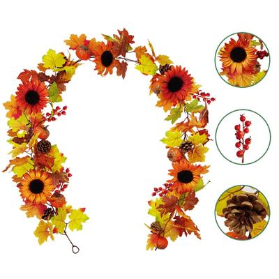 6.1 FT Fall Maple Leaf Pendicle, Artificial Hanging Vine  Sunflower Punkin Berries Garland Decoration For Wedding Thanksgivin