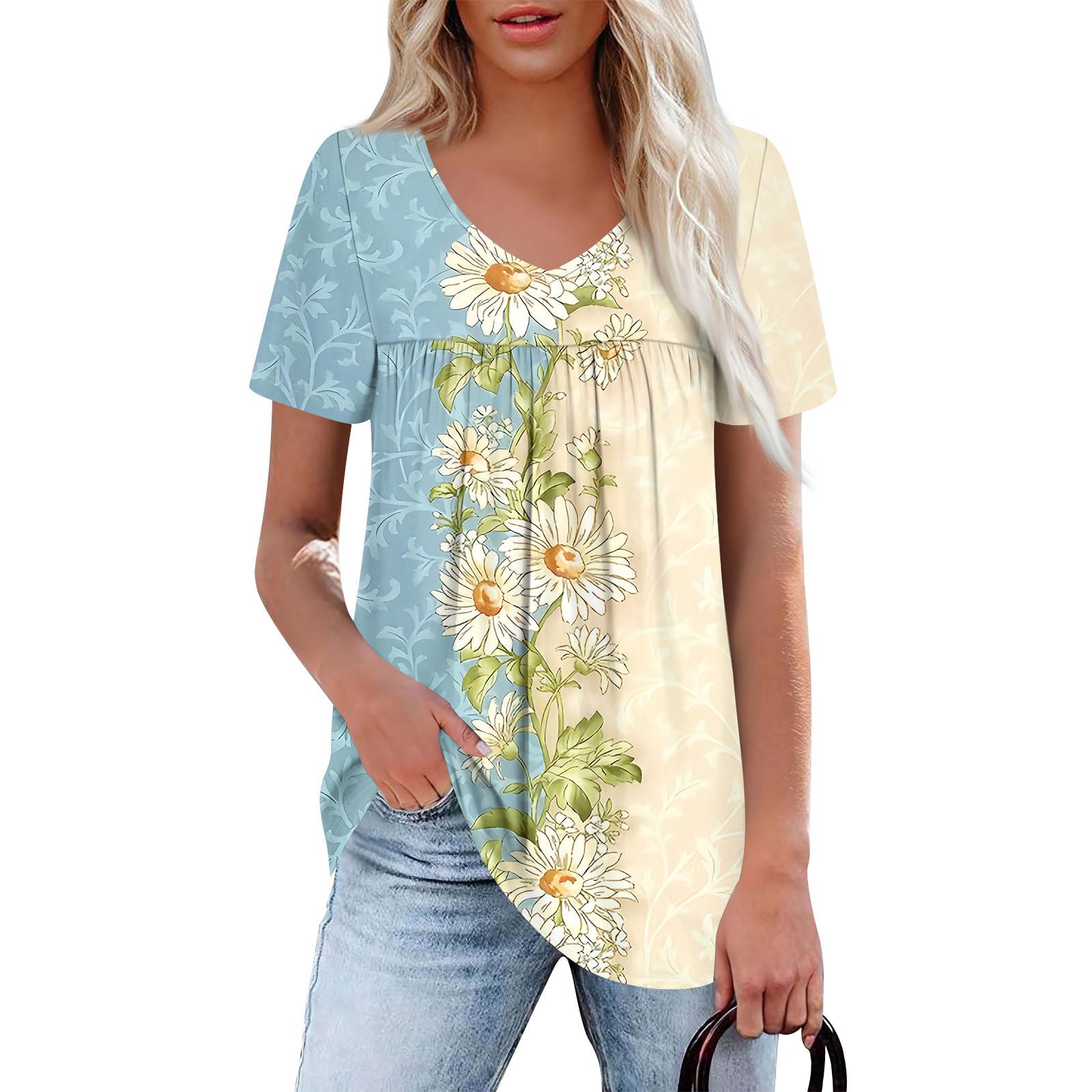 

Женский повседневный топ с V-образным вырезом, коротким рукавом, оборкой на груди и принтом XXL