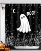 Halloween Shower Curtain Funny Spooky Pumpkin Skull Bat Flower Plant Night Forest Bath Curtains Home Bathroom Decor with Hooks