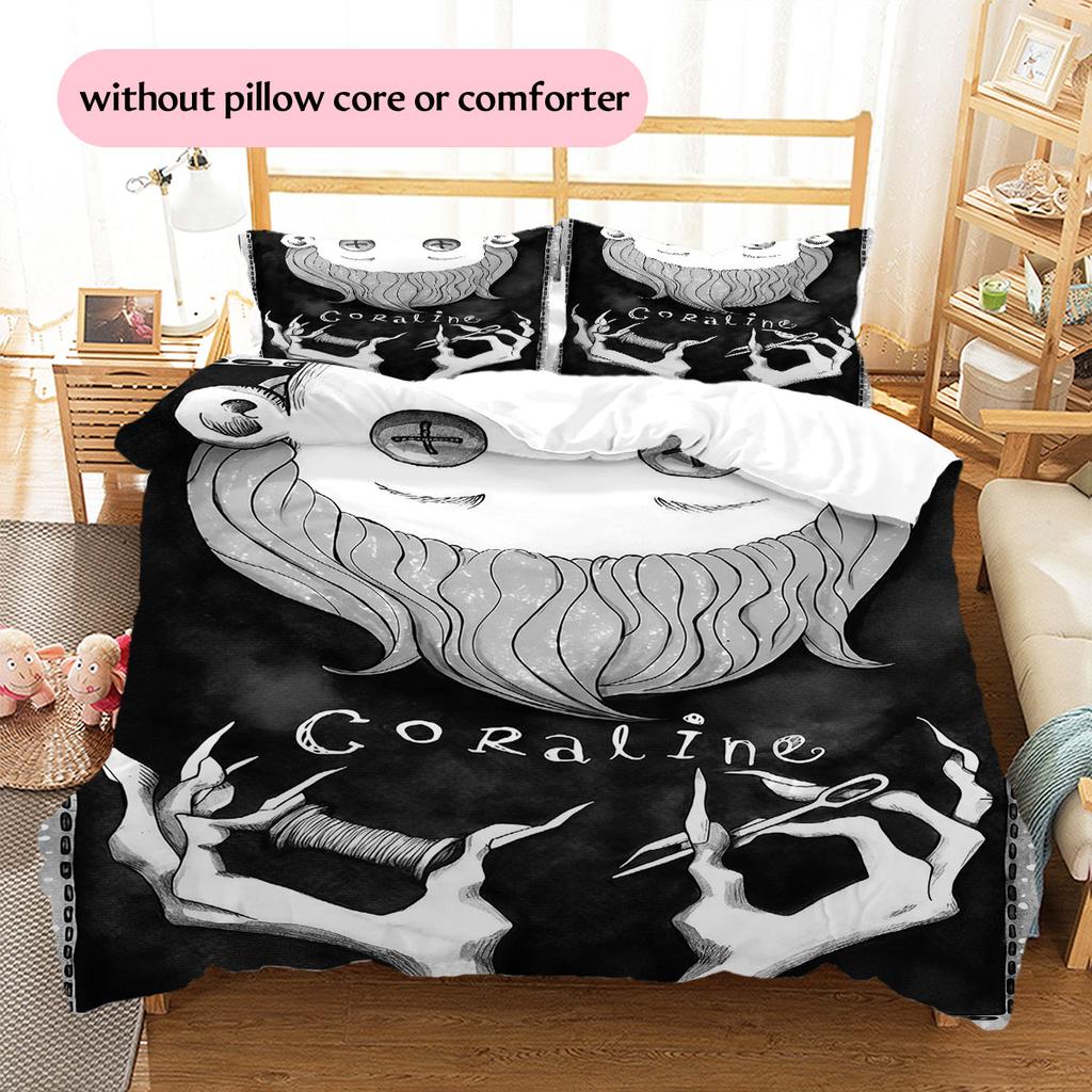 Coraline Pattern Bedding Home Decoration Birthday Gift ( 1 Duvet Cover + 2 Pillowcase, Without Core),fan Merchandise.