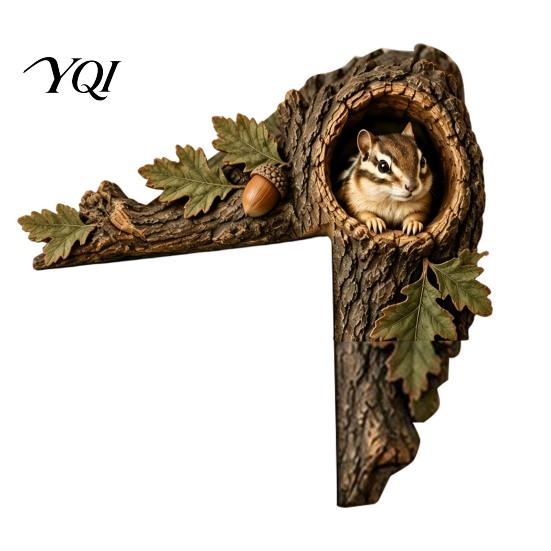 Unique Woodland Themed Gift Chipmunk Tree Hollow Door Topper, Animal Frame Decoration, 3D Wood Country Cabin Interior Accessory Cute Corner