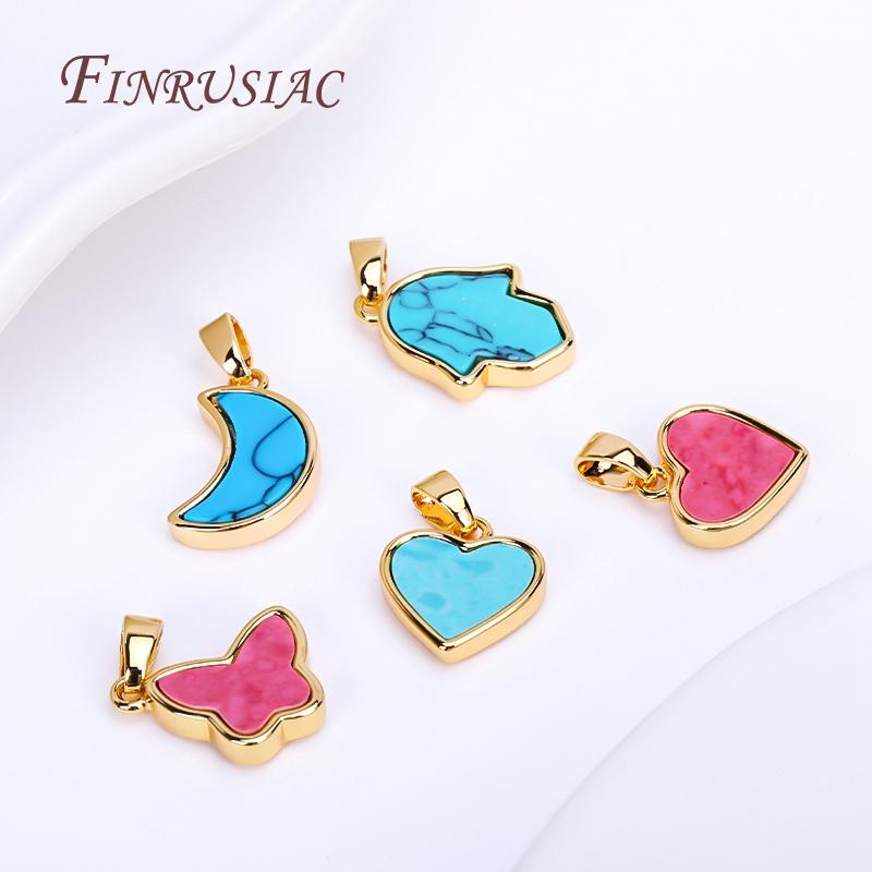 18K Real Gold Plated Turquoise Geometry Pendants For Necklace Making,High Quality Connector Pendants DIY Accessories Wholesale