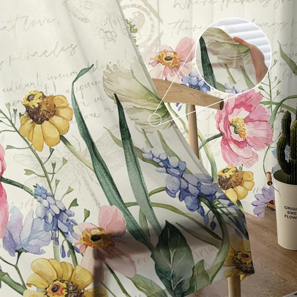 Spring Flowers Plants Wildflowers Sheer Curtains for Living Room Decoration Window Curtain Kitchen Tulle Voile Organza Drapes