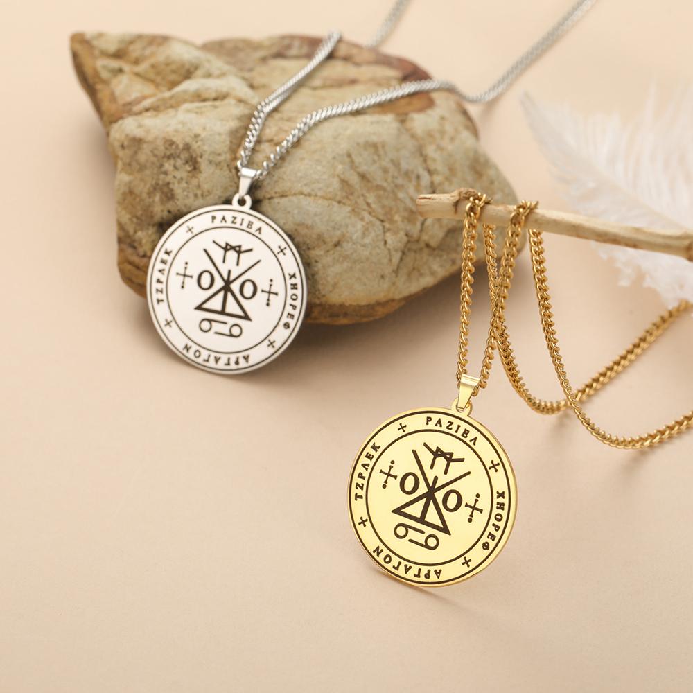 Dawapara Seal of Archangel Raziel Secret of God Amulet Pendant Necklace Sefer Raziel HaMalakh Talisman Stainless Steel Jewelry
