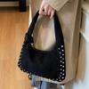 Large capacity shoulder bag women's 2025 autumn and winter new trend European and American style rivet underarm bag commuter casual tote bag
