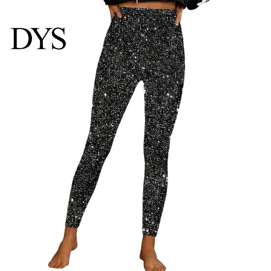 Shimmering Skinny Trousers Women Pencil High Waist Glitter Long Pants Shimmery Elastic Fabric Sequin Leggings Daily Wear Fine Design