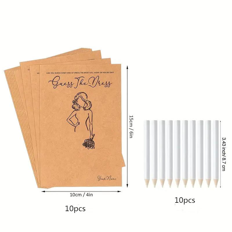 

10pcs/Set Funny Guess The Dress Games Cards with Pencil Bridal Shower Wishing Card for Guest Wedding Engagement Party Decoration