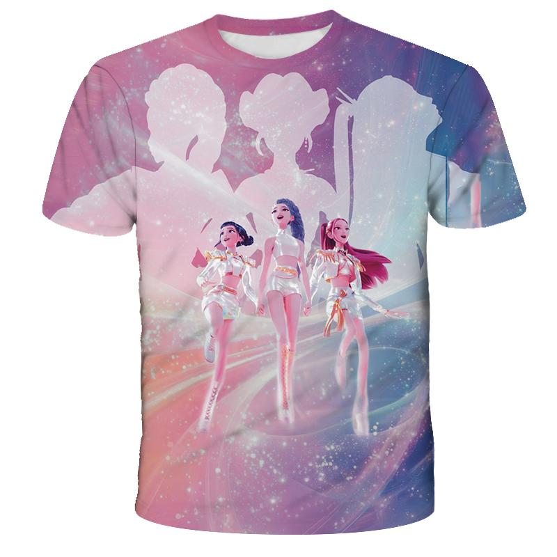 2025 Movie KPop Demon Hunters T-shirt Summer Short Sleeve Tee for Casual Loose Girl Boy Graphic Printed Tops