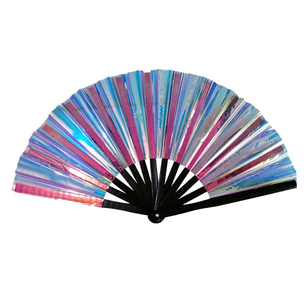 PVC Holographischer Faltfächer Irisierender Handfächer Sommerkühlfächer Dekoration Tanzaufführung Requisiten Pop Party Zubehör