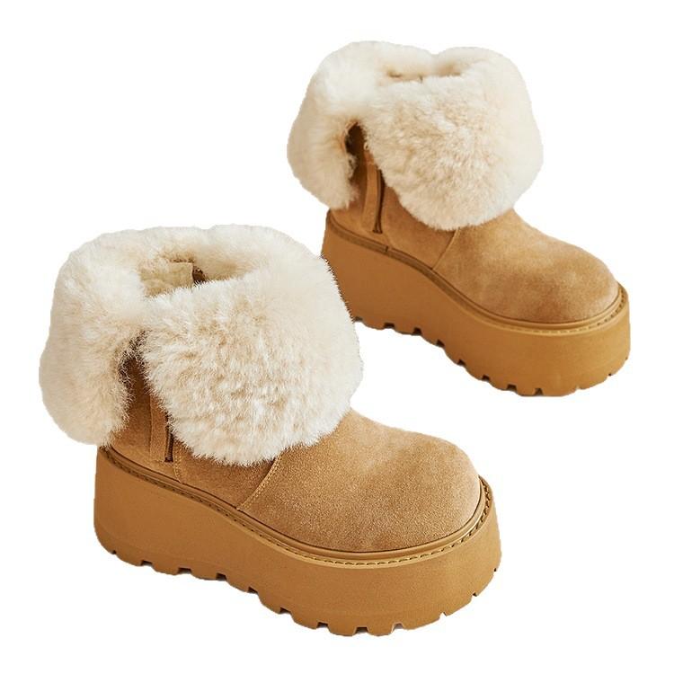2025 new winter velvet fashion versatile snow boots small muffin thick bottom inner height increase hair mouth short boots women