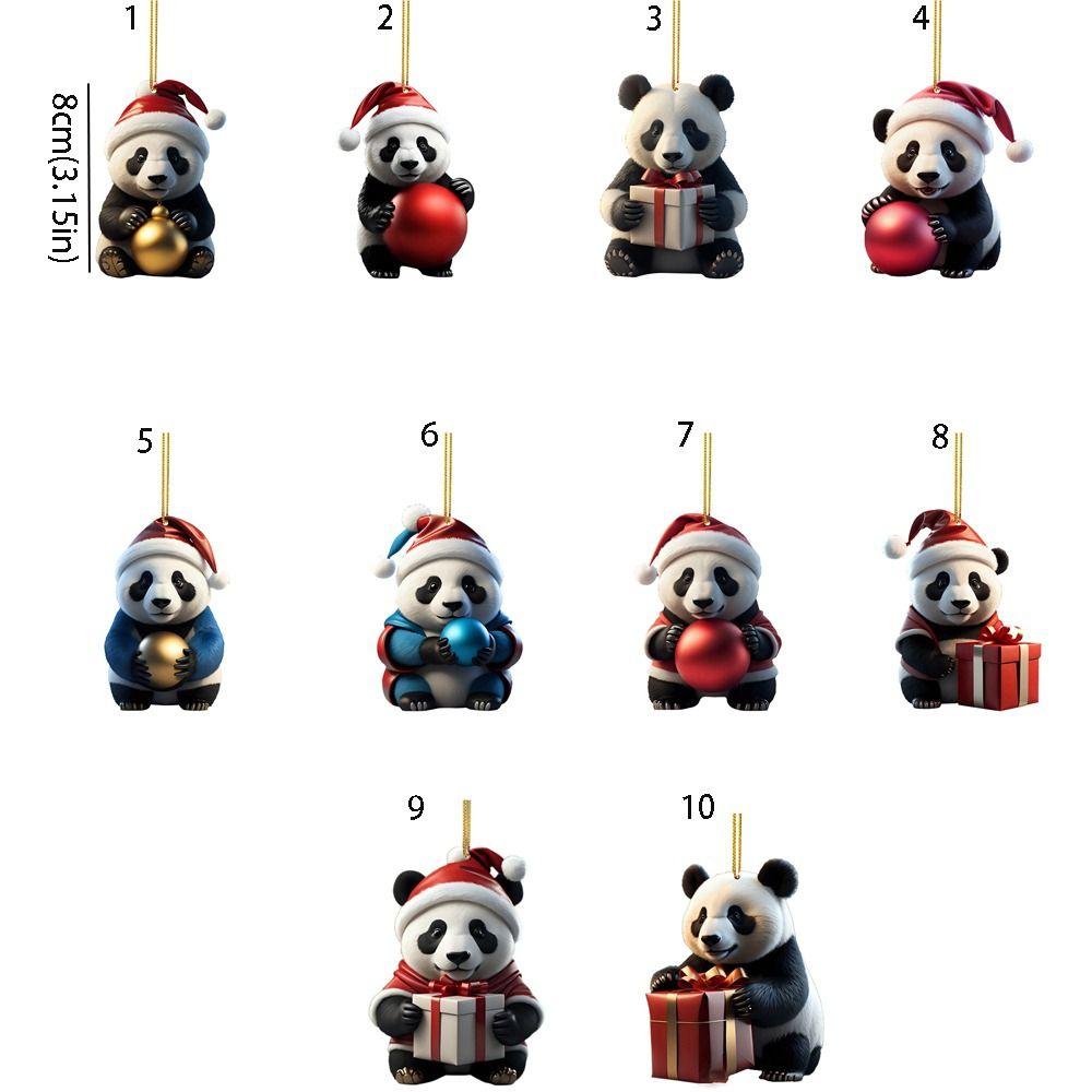 Cartoon Christmas Panda Ornament 2D Xmas Hanging Ornament Car Panda Pendants  Party Supplies