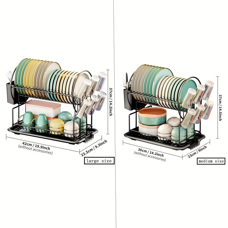 2 Tier Dish Drying Rack Drain Board Set Tableware Drainer Kitchen Countertop Storage Rack Cup Holder Knife and Fork Holder