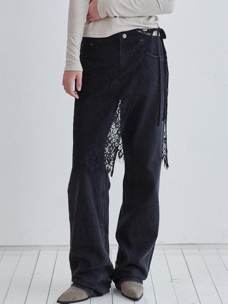 OUEL Scallop Lace Wrap Skirt_Black
